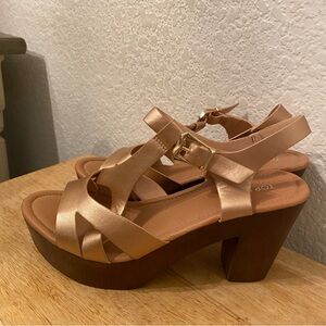 Topshop Satin Bronze Platform Heels
